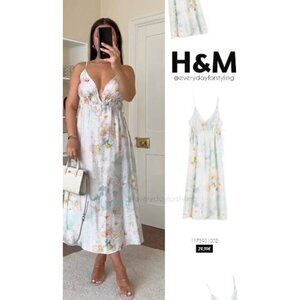 H&M Women’s Floral Crinkle Maxi Dress, Spaghetti Straps, Pastel Watercolor Print